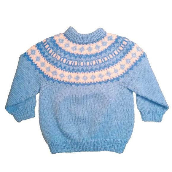 Handknit Blue And White Fair Isle Sweater - Picture 2 of 4